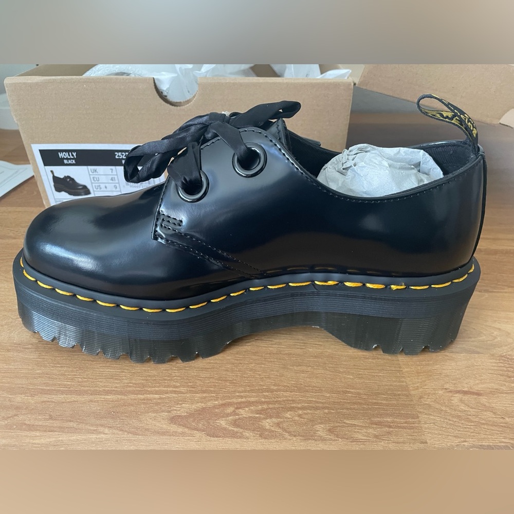 Dr. Martens Black Platform Oxford with Yellow Stitching